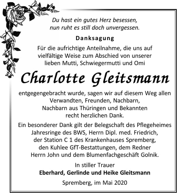 Danksagung Charlotte Gleitsmann