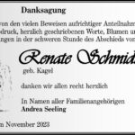 Danksagung Renate Schmidt, geb. Kagel