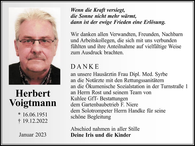 Traueranzeige Herbert Voigtmann