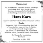 Danksagung Hans Korn