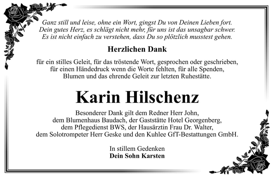 Danksagung Karin Hilschenz