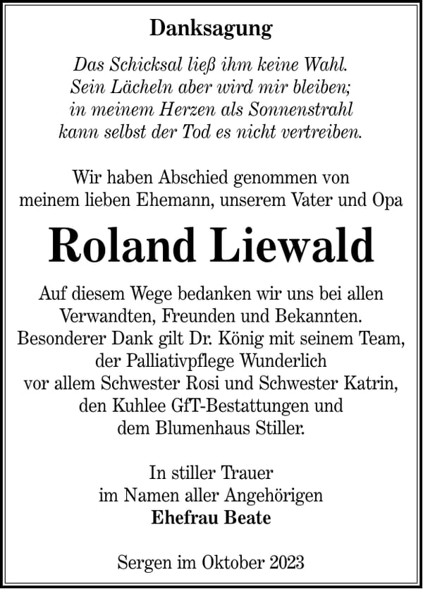 Danksagung Roland Liewald
