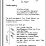 Danksagung Gerda Scholsching, geb. Krüger