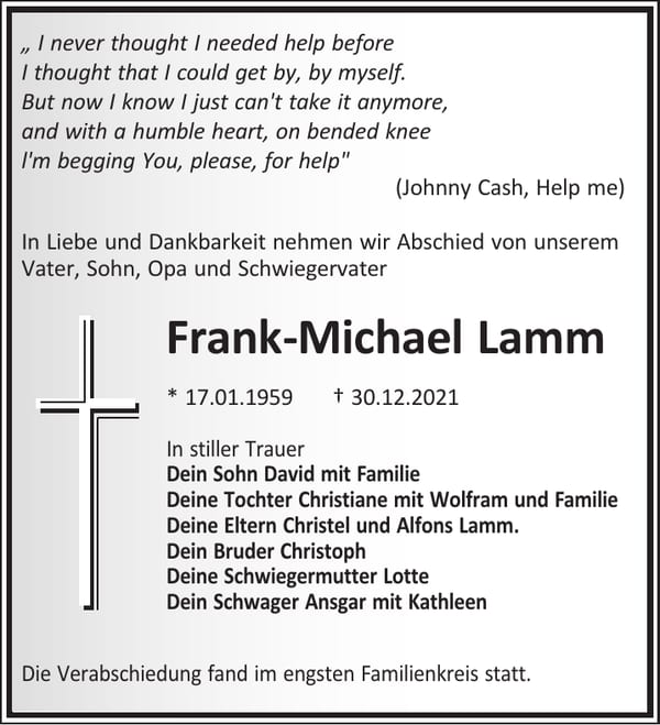 Traueranzeige Frank-Michael Lamm