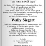 Danksagung Wally Siegert