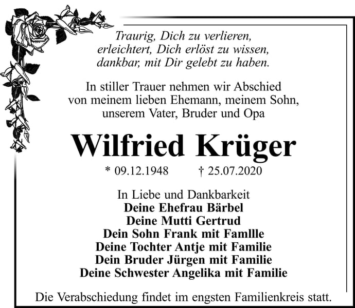 Traueranzeige Wilfried Krüger