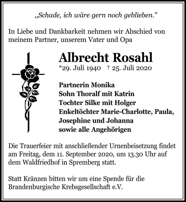 Traueranzeige Albrecht Rosahl