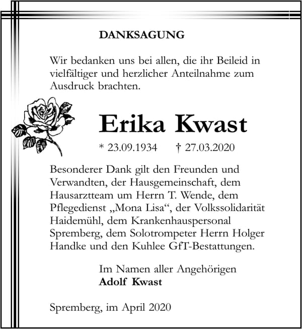 Danksagung Erika Kwast