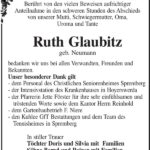 Danksagung Ruth Glaubitz, geb. Neumann