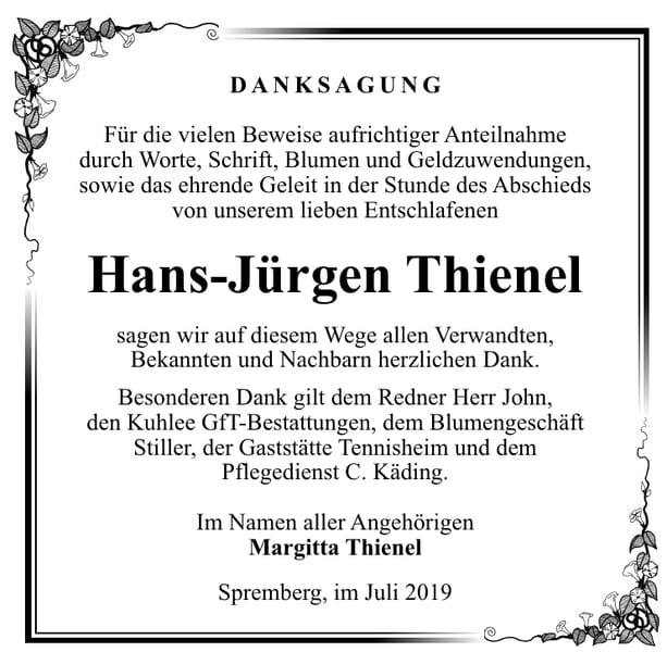 Traueranzeige Hans-Jürgen Thienel
