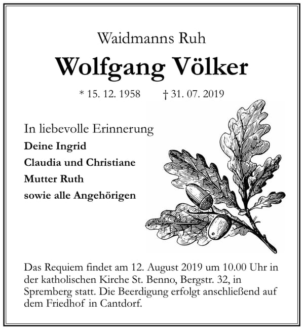 Traueranzeige Wolfgang Völker