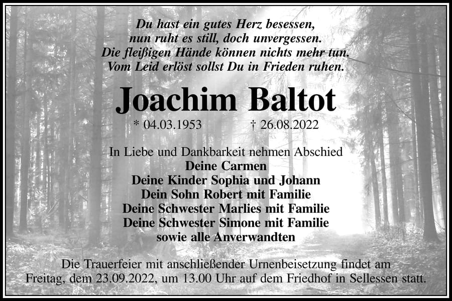 Traueranzeige Joachim Baltot