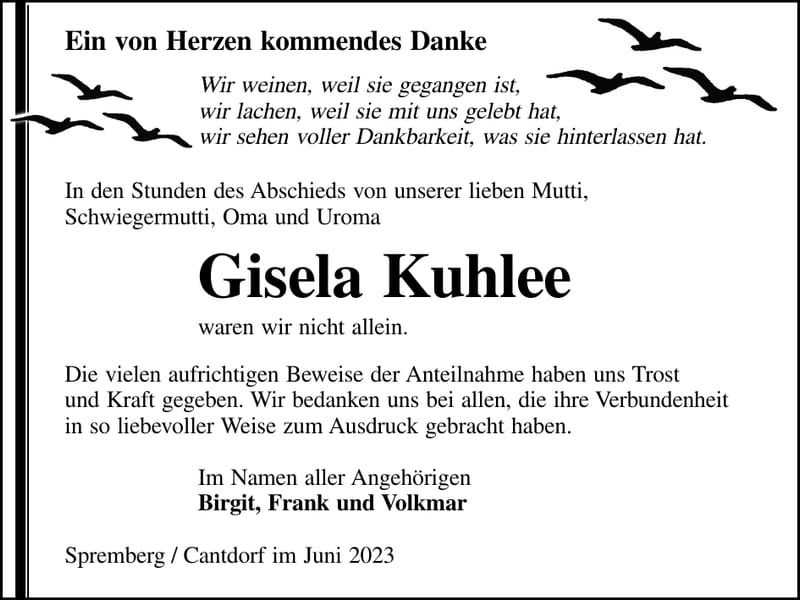 Danksagung Gisela Kuhlee