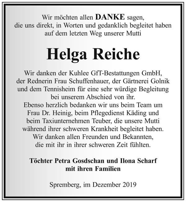 Danksagung Helga Reiche