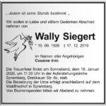 Traueranzeige Wally Siegert