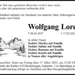 Traueranzeige Wolfgang Lorenz