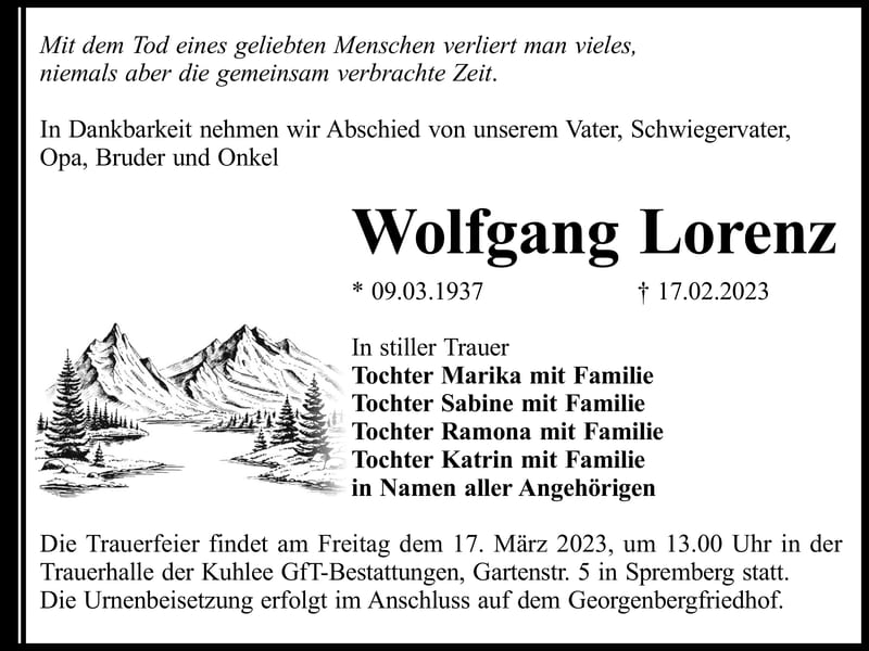 Traueranzeige Wolfgang Lorenz