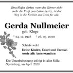 Traueranzeige Gerda Nullmeier, geb. Kluge