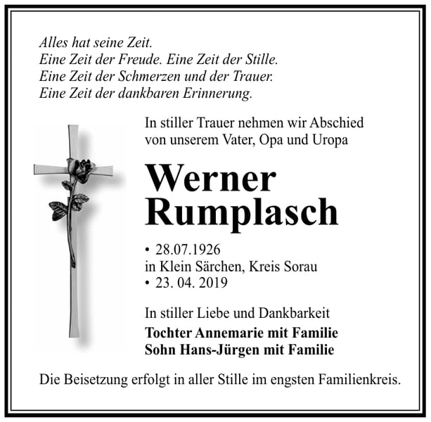 Traueranzeige Werner Rumplasch