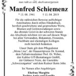 Traueranzeige Manfred Schiemenz