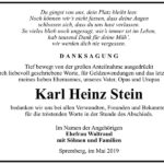 Danksagung Karl Heinz Stein