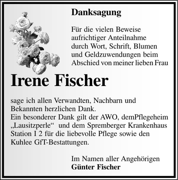 Danksagung Irene Fischer