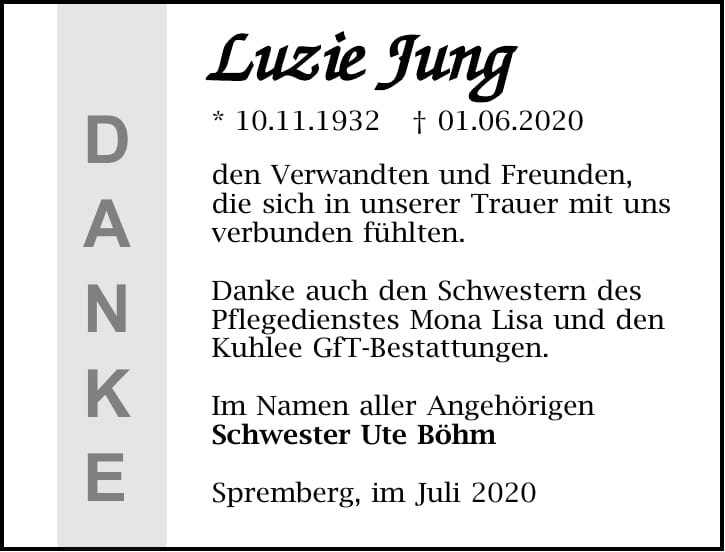 Danksagung Luzie Jung