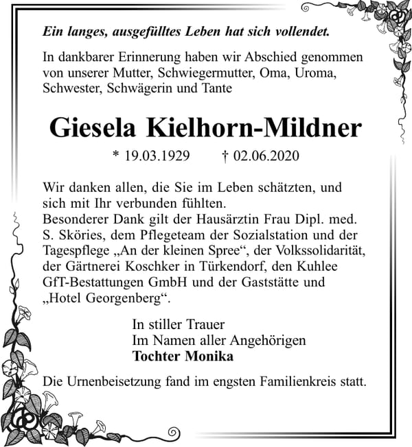 Danksagung Giesela Kielhorn-Mildner