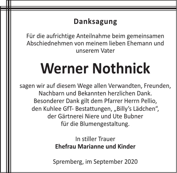 Danksagung Werner Nothnick
