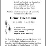 Traueranzeige Heinz Friehmann