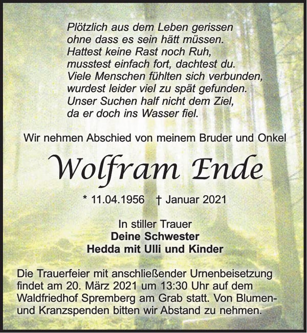 Traueranzeige Wolfram Ende