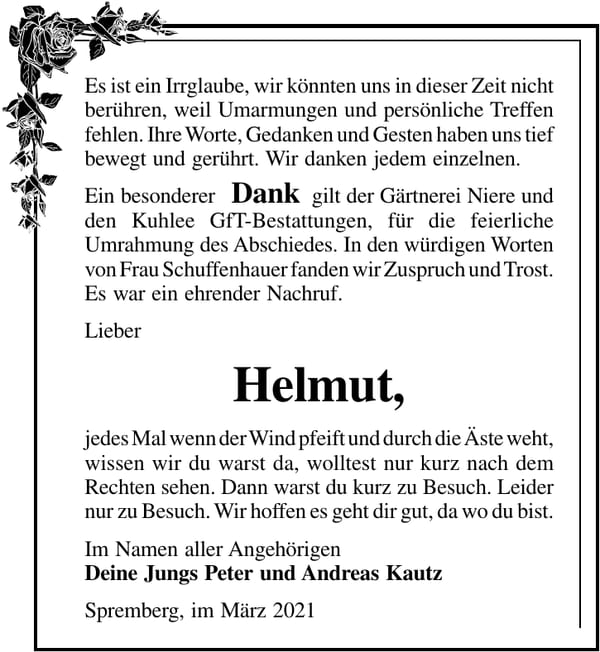 Danksagung Helmut Kautz