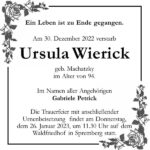 Traueranzeige Ursula Wierick, geb. Machatzky