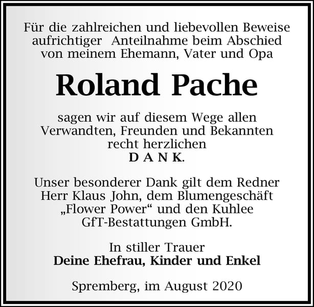 Danksagung Roland Pache
