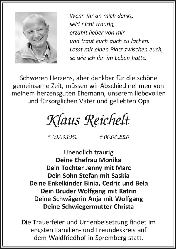 Traueranzeige Klaus Reichelt