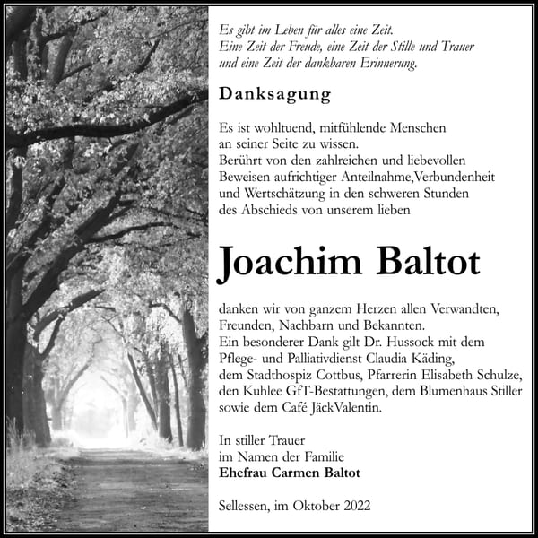 Danksagung Joachim Baltot