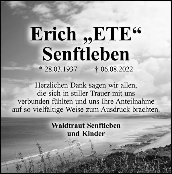 Danksagung Erich „ETE“ Senftleben