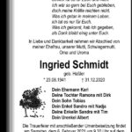 Traueranzeige Ingried Schmidt, geb. Haßler