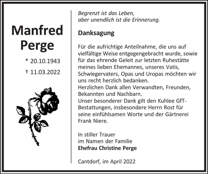 Danksagung Manfred Perge