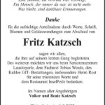 Danksagung Fritz Katzsch