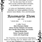 Traueranzeige Rosemarie Etem, geb. Jahn