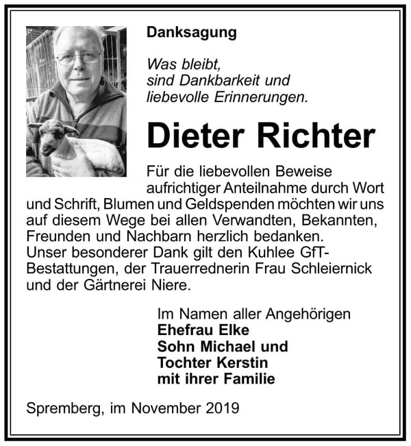 Danksagung Dieter Richter