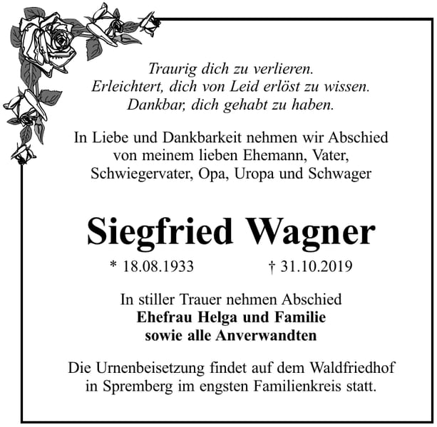 Traueranzeige Siegfried Wagner
