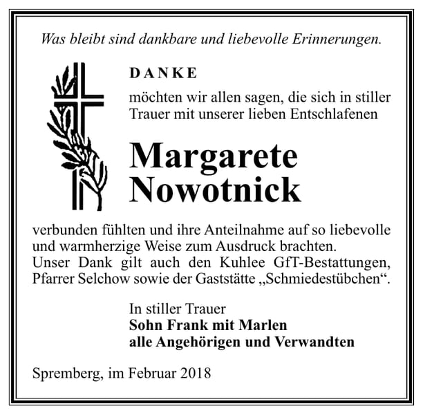 Danksagung Margarete Nowotnick
