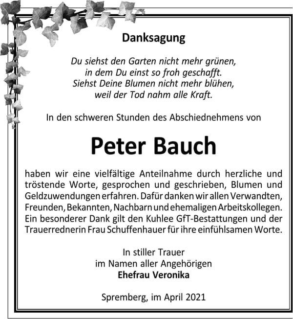 Danksagung Peter Bauch