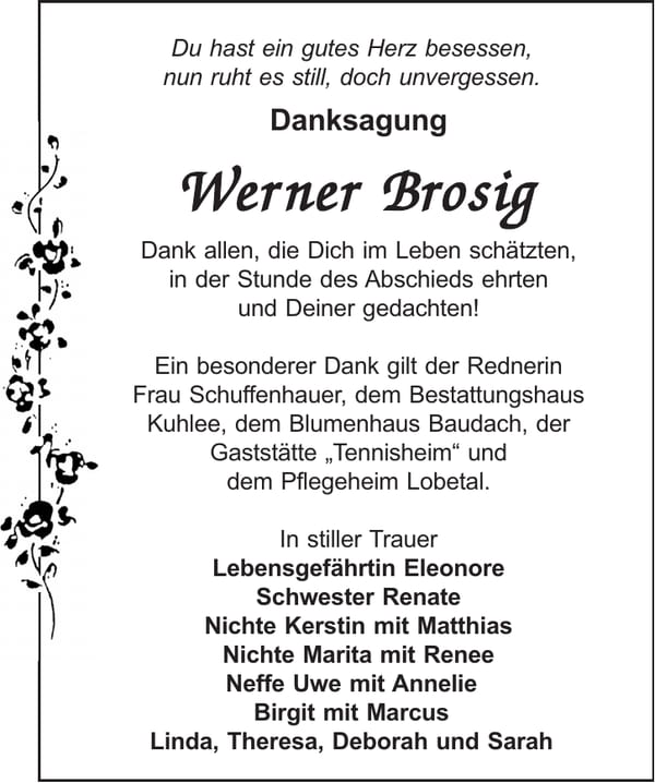 Danksagung Werner Brosig