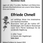Danksagung Elfriede Chmell