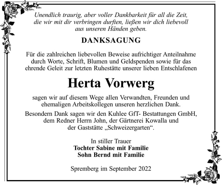 Danksagung Herta Vorwerg