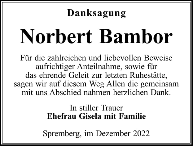 Danksagung Norbert Bambor