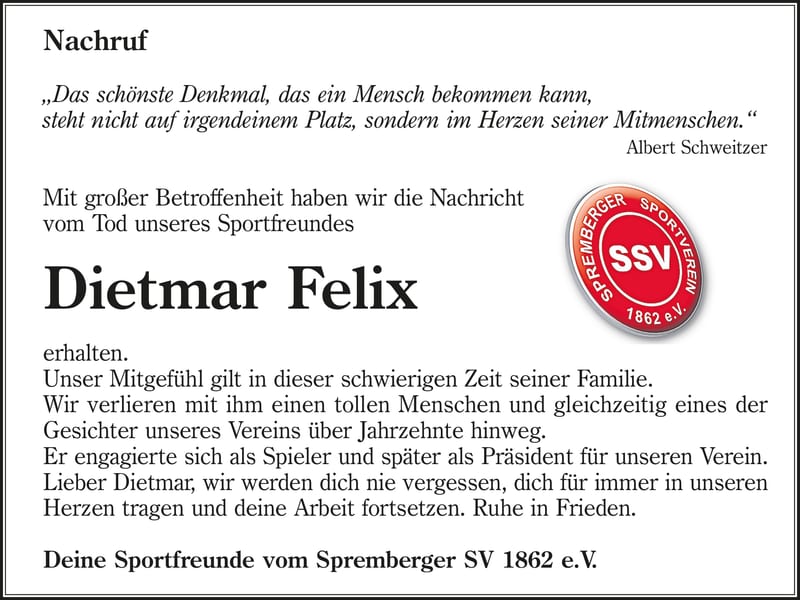 Nachruf Dietmar Felix